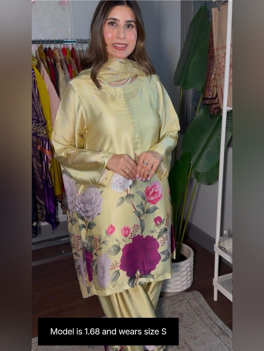 7inayatcreations Lime Floral Printed Farshi Suit Salwar Kameez Tunic and Pants